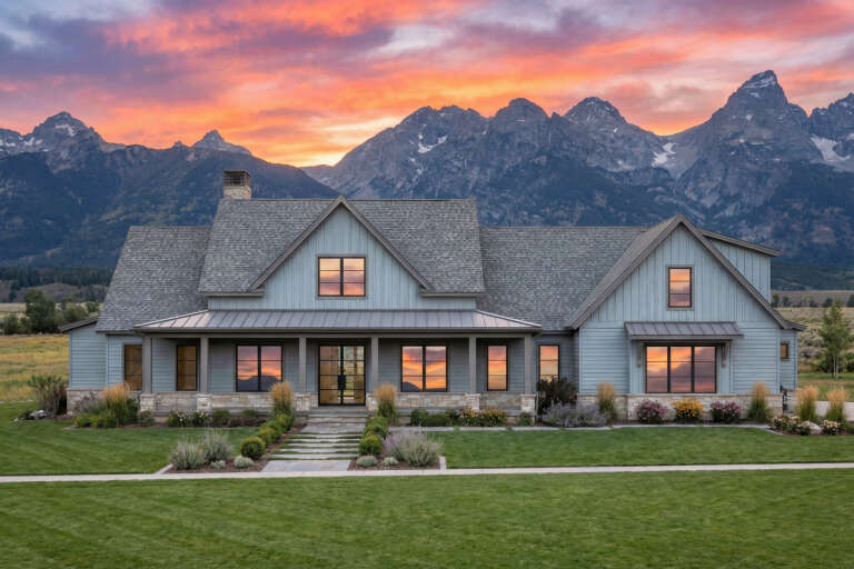 House Plan House Plan #34396 Front Elevation at Dusk