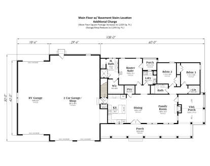 Main Floor w/ Basement Stairs Location for House Plan #009-00472