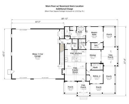 Main Floor w/ Basement Stairs Location for House Plan #009-00473