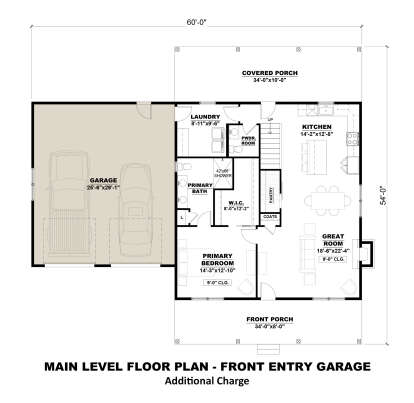 Main Floor w/ Optional 2 Car Front Garage for House Plan #7568-00050