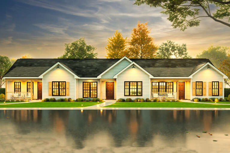 House Plan House Plan #34422 Front Elevation at Dusk