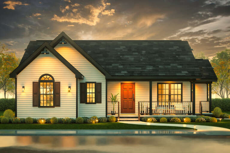 House Plan House Plan #34463 Front Elevation at Dusk