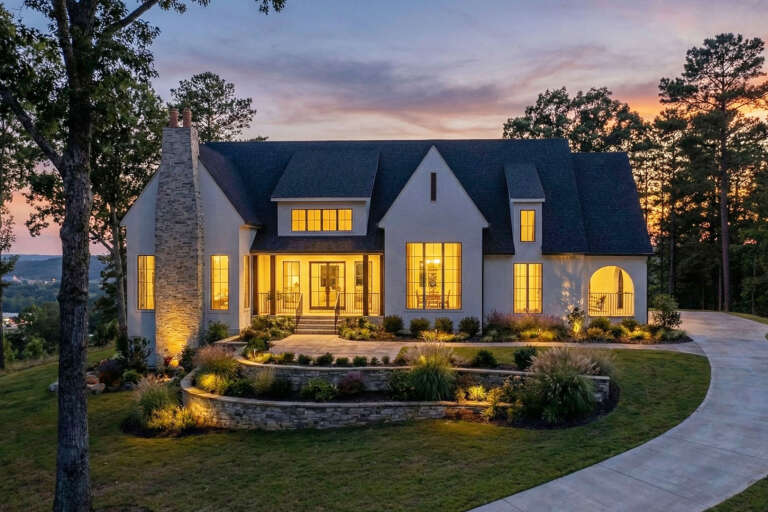 House Plan House Plan #34464 Front Elevation at Dusk