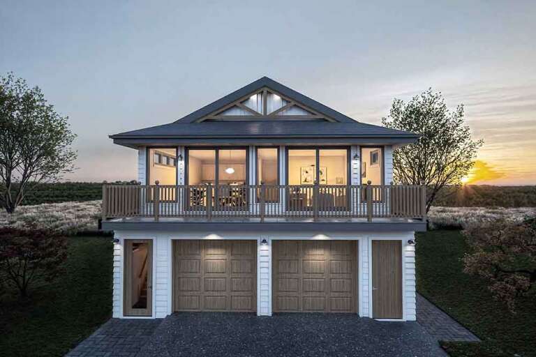 House Plan House Plan #34484 Front Elevation at Dusk