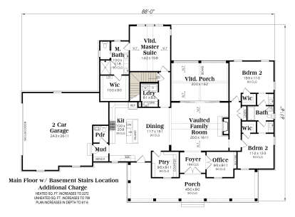 Main Floor w/ Basement Stairs Location for House Plan #009-00477