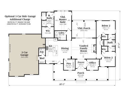 Main Floor w/ Optional 3 Car Garage for House Plan #009-00477