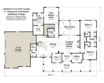 Basement Foundation w/ Optional 3 Car Garage for House Plan #009-00477