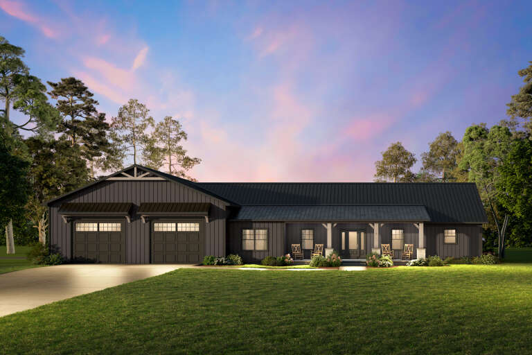 House Plan House Plan #34649 Front Elevation at Dusk