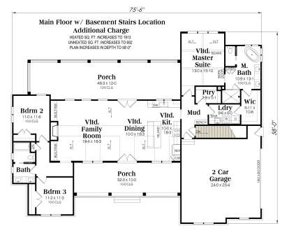 Main Floor w/ Basement Stairs Location for House Plan #009-00478