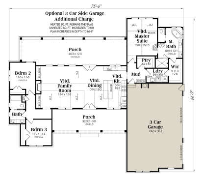 Main Floor w/ Optional 3 Car Garage for House Plan #009-00478