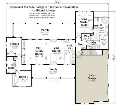 Basement Foundation w/ Optional 3 Car Garage for House Plan #009-00478