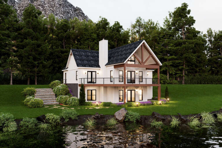 House Plan House Plan #34730 Angled Rear Elevation at Dusk