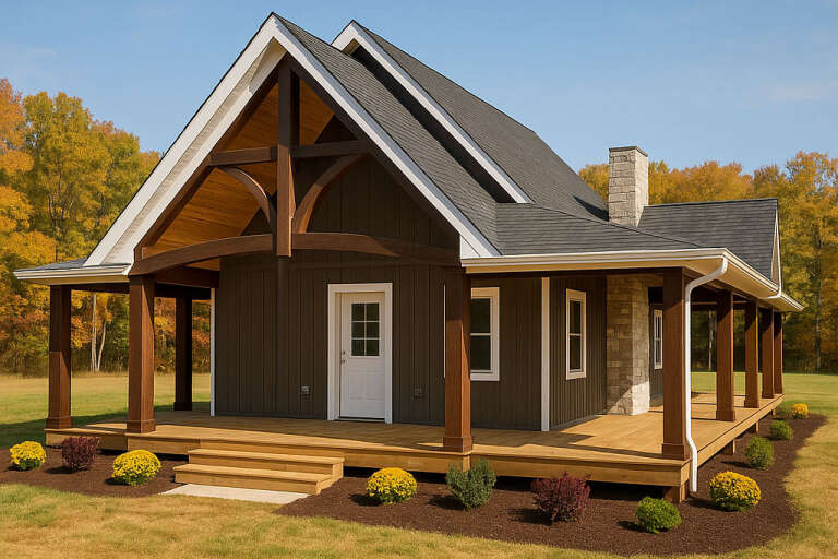 House Plan House Plan #34748 Angled Front Elevation - Fall