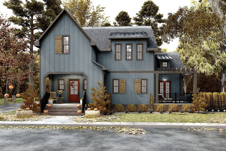 House Plan House Plan #34752 Angled Front Elevation - Fall