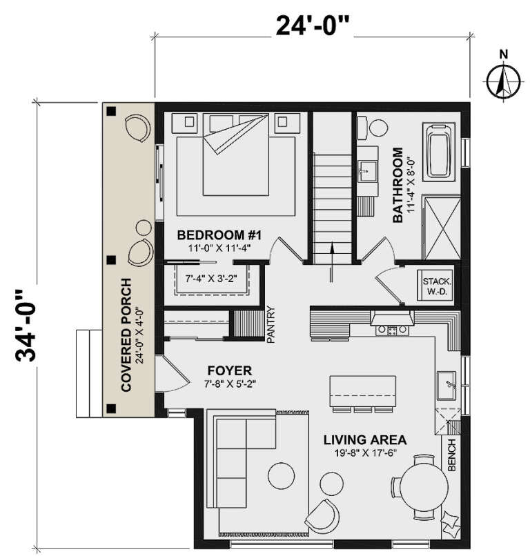 Contemporary Plan - 786 Square Feet, 1 Bedroom, 1 Bathroom | Floor Plan ...
