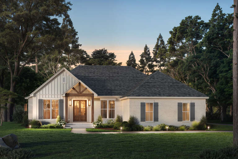House Plan House Plan #34763 Front Elevation at Dusk