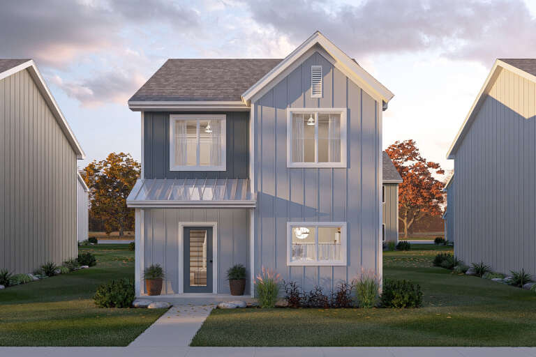 House Plan House Plan #34788 Front Elevation at Dusk