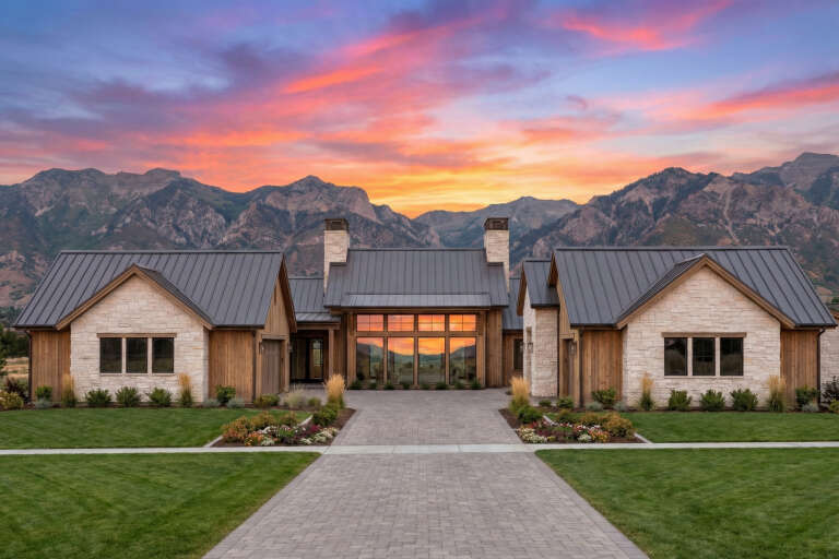 House Plan House Plan #34798 Front Elevation at Dusk