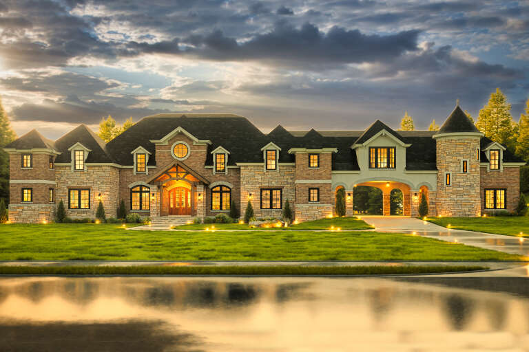 House Plan House Plan #34803 Front Elevation at Dusk
