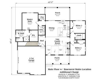 Main Floor w/ Basement Stairs Location for House Plan #009-00481