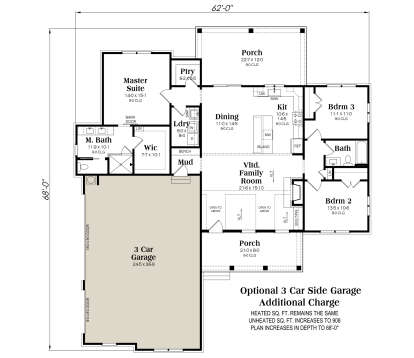 Main Floor w/ Optional 3 Car Garage for House Plan #009-00481