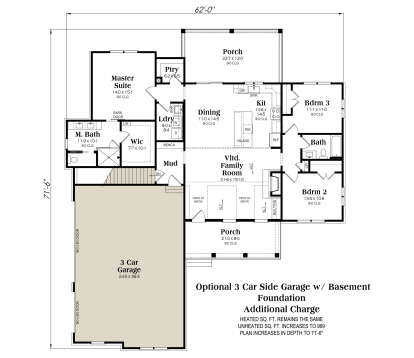 Basement Foundation w/ Optional 3 Car Garage for House Plan #009-00481