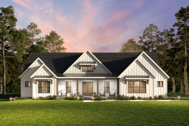 House Plan House Plan #34841 Front Elevation at Dusk