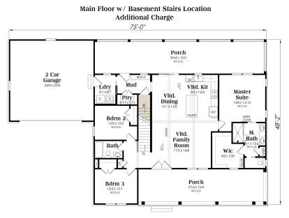 Main Floor w/ Basement Stairs Location for House Plan #009-00483