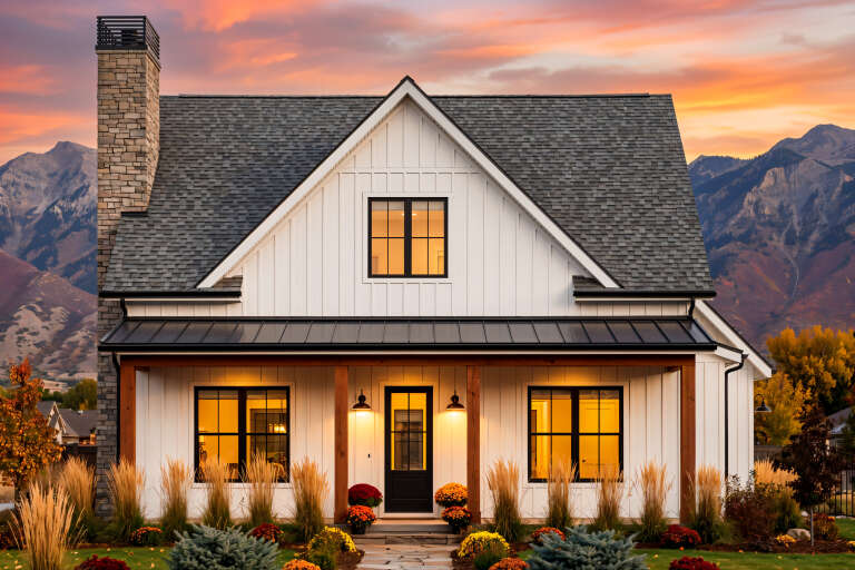 House Plan House Plan #34843 Front Elevation at Dusk