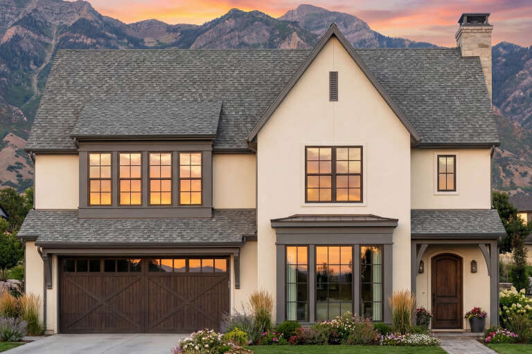 House Plan House Plan #34844 Front Elevation at Dusk