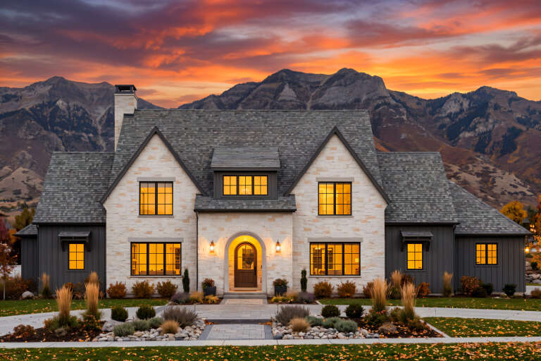 House Plan House Plan #34871 Front Elevation at Dusk