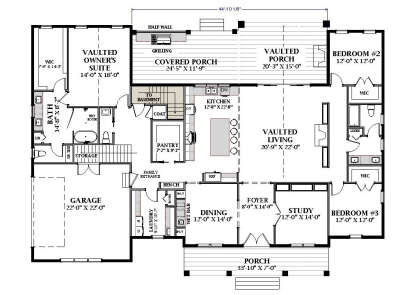 Main Floor w/ Basement Stairs Location for House Plan #6849-00175