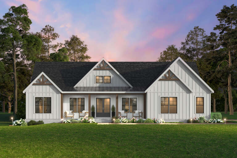 House Plan House Plan #34879 Front Elevation at Dusk