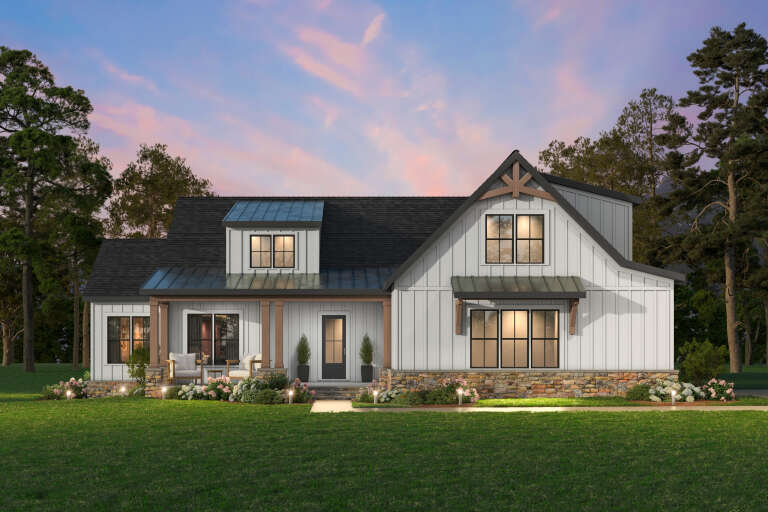 House Plan House Plan #34933 Front Elevation at Dusk