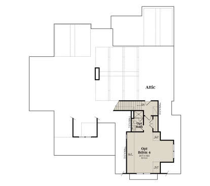 Optional second floor with bedroom 4, bath, and attic storage. House Plan # 009-00485 Optional Second Floor Floor Plan Drawing by America's Best House Plans, Inc.