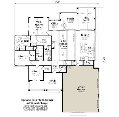 Main floor layout with optional 3-car garage. House Plan # 009-00485 Main Floor w/ Optional 3 Car Garage Floor Plan Drawing by America's Best House Plans, Inc.