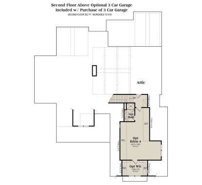 Second floor above optional 3-car garage with bedroom, bath, and WIC. House Plan # 009-00485 Second Floor Above Optional 3 Car Garage Floor Plan Drawing by America's Best House Plans, Inc.