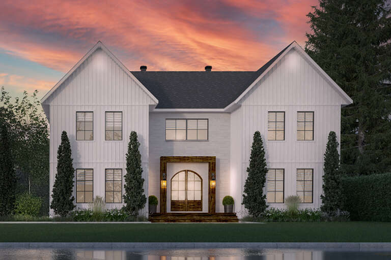 House Plan House Plan #34968 Front Elevation at Dusk