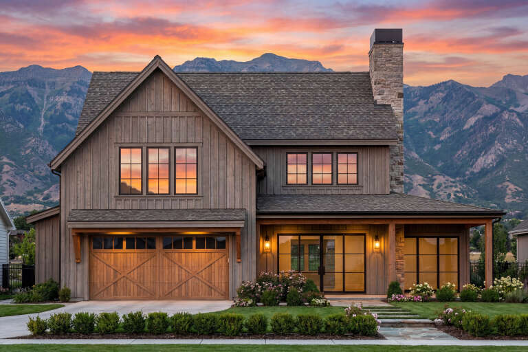 House Plan House Plan #34984 Front Elevation at Dusk
