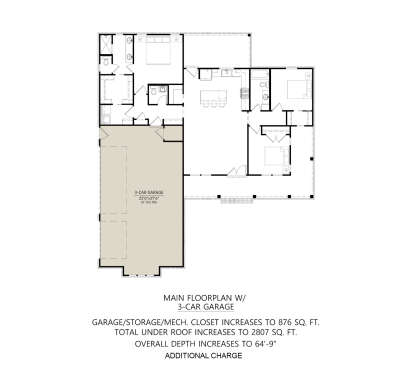 Main Floor w/ Optional 3 Car Garage for House Plan #4534-00153