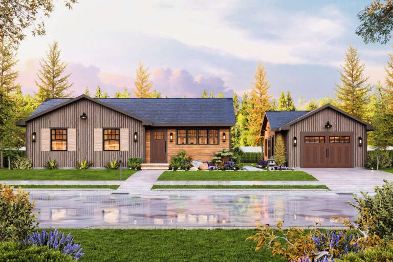House Plan House Plan #34999 Front Elevation at Dusk