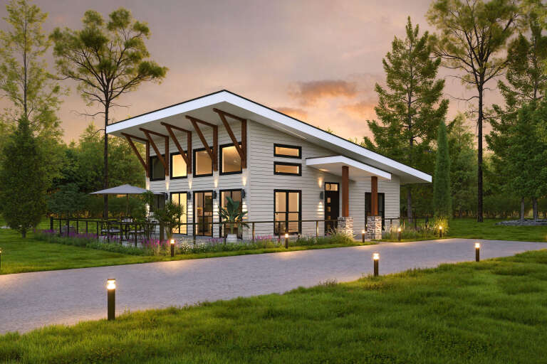 House Plan House Plan #35045 Angled Right Elevation at Dusk