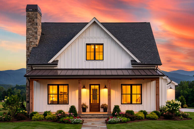 House Plan House Plan #35056 Front Elevation at Dusk