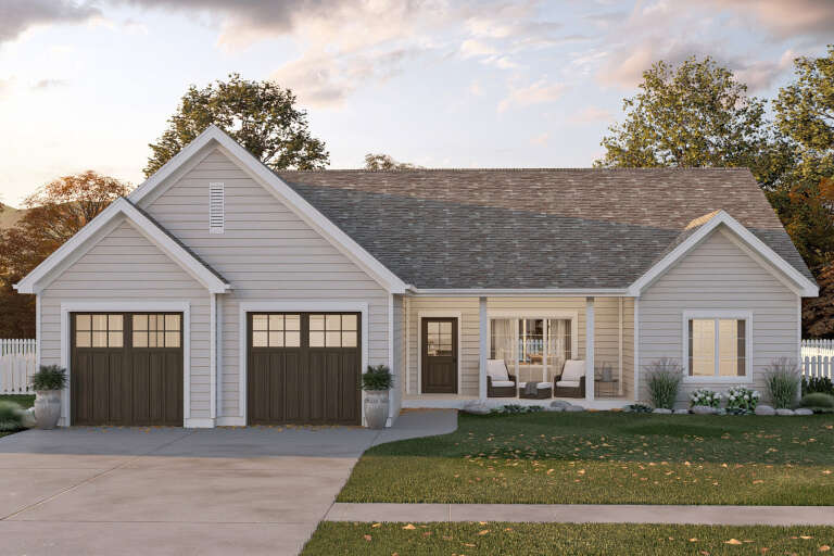 House Plan House Plan #35058 Front Elevation at Dusk