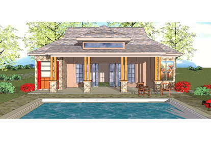 Contemporary Pool House Plan - 723 Square Feet, 1 Bedroom, 1.5 ...