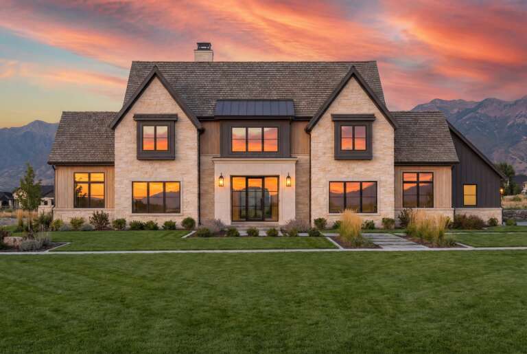 House Plan House Plan #35064 Front Elevation at Dusk