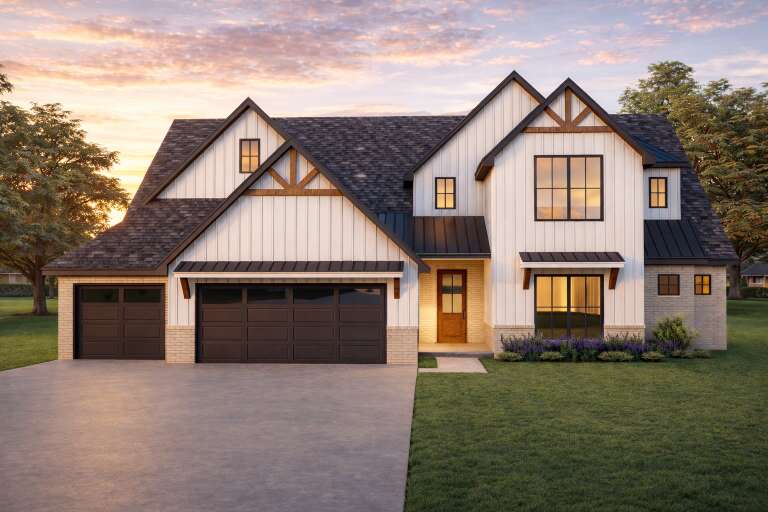 House Plan House Plan #35065 Front Elevation at Dusk