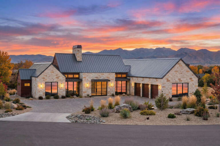 House Plan House Plan #35102 Angled Front Elevation at Dusk