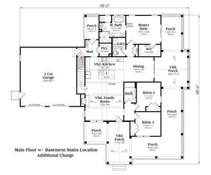 Main Floor w/ Basement Stairs Location for House Plan #009-00490
