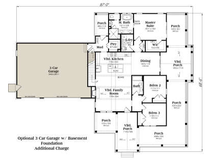 Basement Foundation w/ Optional 3 Car Garage for House Plan #009-00490